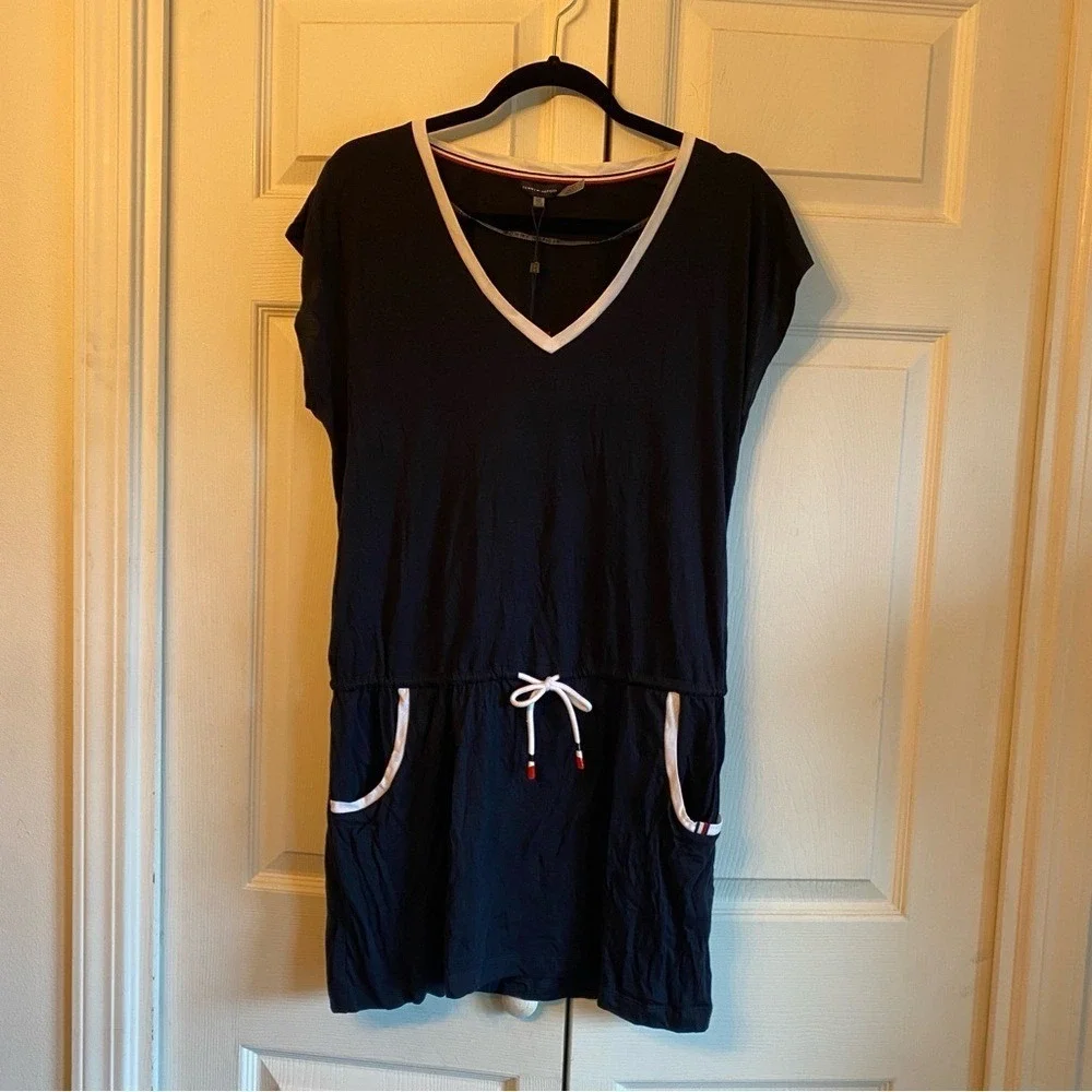Tommy Hilfiger Drawsteing Coverup Dress Sky Captain‎ Blue Small/Medium